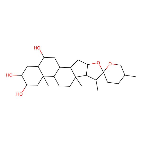 2D Structure of (1R,2S,4S,5'R,6R,7S,8R,9S,12S,13S,15R,16R,18R,19R)-5',7,9,13-tetramethylspiro[5-oxapentacyclo[10.8.0.02,9.04,8.013,18]icosane-6,2'-oxane]-15,16,19-triol