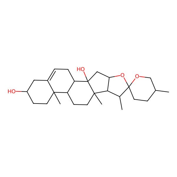 2D Structure of (1R,2R,4S,5'S,6R,7S,8R,9R,12S,13R,16S)-5',7,9,13-tetramethylspiro[5-oxapentacyclo[10.8.0.02,9.04,8.013,18]icos-18-ene-6,2'-oxane]-2,16-diol