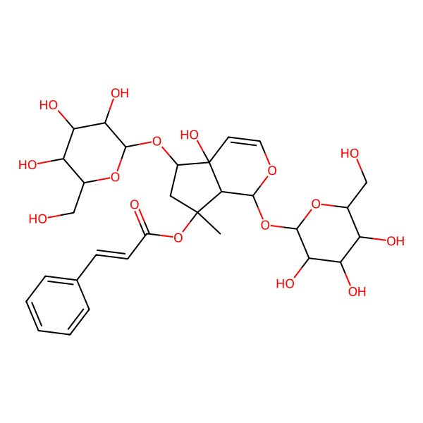 2D Structure of [(1S,4aR,5R,7S,7aS)-4a-hydroxy-7-methyl-5-[(2R,3R,4S,5R,6R)-3,4,5-trihydroxy-6-(hydroxymethyl)oxan-2-yl]oxy-1-[(2S,3R,4S,5S,6R)-3,4,5-trihydroxy-6-(hydroxymethyl)oxan-2-yl]oxy-1,5,6,7a-tetrahydrocyclopenta[c]pyran-7-yl] (E)-3-phenylprop-2-enoate