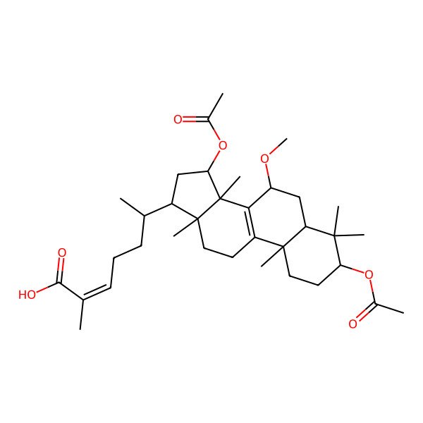 2D Structure of 6-(3,15-diacetyloxy-7-methoxy-4,4,10,13,14-pentamethyl-2,3,5,6,7,11,12,15,16,17-decahydro-1H-cyclopenta[a]phenanthren-17-yl)-2-methylhept-2-enoic acid