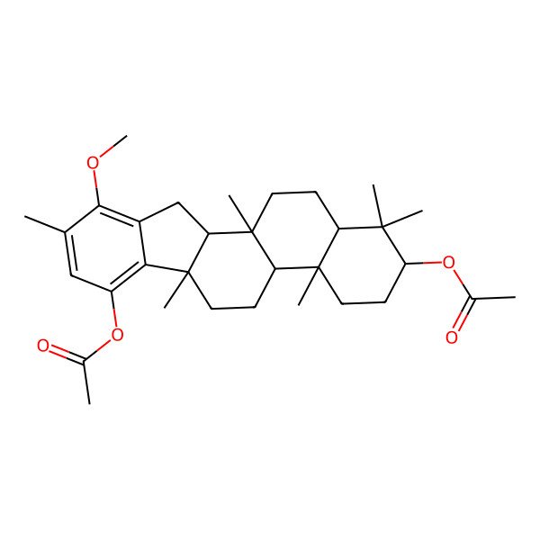 2D Structure of [(4aS,11aS,11bS,13aR)-7-acetyloxy-10-methoxy-1,1,4a,6a,9,11b-hexamethyl-3,4,4b,5,6,11,11a,12,13,13a-decahydro-2H-indeno[2,1-a]phenanthren-2-yl] acetate