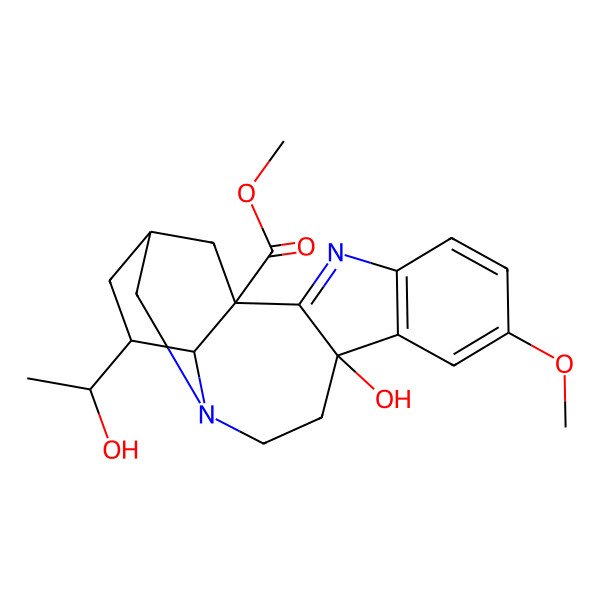 2D Structure of methyl (1S,10R,15R,17S,18S)-10-hydroxy-17-[(1S)-1-hydroxyethyl]-7-methoxy-3,13-diazapentacyclo[13.3.1.02,10.04,9.013,18]nonadeca-2,4(9),5,7-tetraene-1-carboxylate
