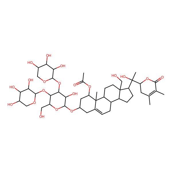 2D Structure of [(1S,3R,8S,9S,10R,13R,14S,17S)-17-[(1R)-1-[(2R)-4,5-dimethyl-6-oxo-2,3-dihydropyran-2-yl]-1-hydroxyethyl]-3-[(2R,3R,4R,5R,6R)-3-hydroxy-6-(hydroxymethyl)-4,5-bis[[(2S,3R,4S,5R)-3,4,5-trihydroxyoxan-2-yl]oxy]oxan-2-yl]oxy-13-(hydroxymethyl)-10-methyl-2,3,4,7,8,9,11,12,14,15,16,17-dodecahydro-1H-cyclopenta[a]phenanthren-1-yl] acetate