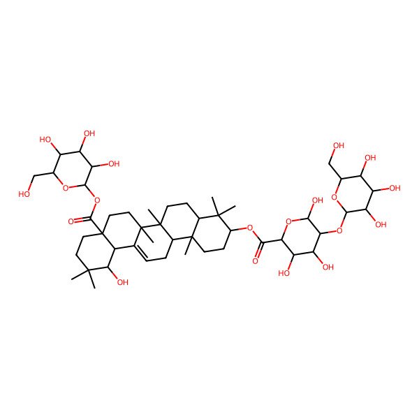 2D Structure of [(3S,4aS,6aR,6bS,8aR,12S,12aR,14aR,14bR)-12-hydroxy-4,4,6a,6b,11,11,14b-heptamethyl-8a-[(2S,3R,4S,5S,6R)-3,4,5-trihydroxy-6-(hydroxymethyl)oxan-2-yl]oxycarbonyl-1,2,3,4a,5,6,7,8,9,10,12,12a,14,14a-tetradecahydropicen-3-yl] (2S,3S,4S,5R,6R)-3,4,6-trihydroxy-5-[(2S,3R,4S,5R,6R)-3,4,5-trihydroxy-6-(hydroxymethyl)oxan-2-yl]oxyoxane-2-carboxylate
