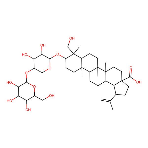 2D Structure of 9-[3,4-Dihydroxy-5-[3,4,5-trihydroxy-6-(hydroxymethyl)oxan-2-yl]oxyoxan-2-yl]oxy-8-(hydroxymethyl)-5a,5b,8,11a-tetramethyl-1-prop-1-en-2-yl-1,2,3,4,5,6,7,7a,9,10,11,11b,12,13,13a,13b-hexadecahydrocyclopenta[a]chrysene-3a-carboxylic acid
