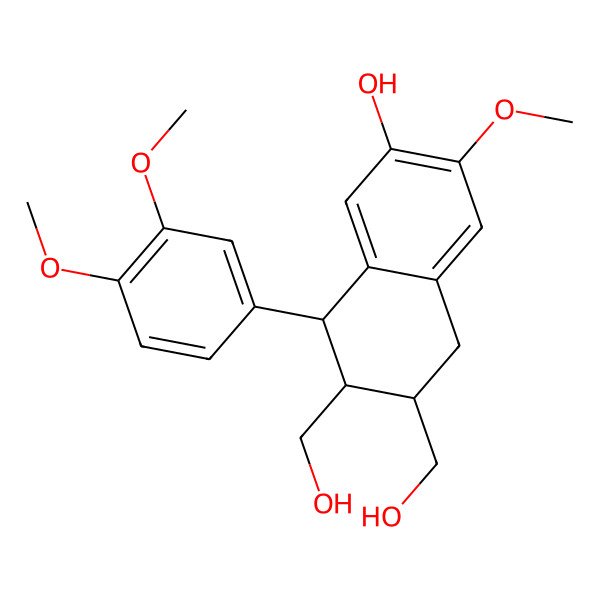 2D Structure of (6R,7R,8S)-8-(3,4-dimethoxyphenyl)-6,7-bis(hydroxymethyl)-3-methoxy-5,6,7,8-tetrahydronaphthalen-2-ol 2D Structure of (6R,7R,8S)-8-(3,4-dimethoxyphenyl)-6,7-bis(hydroxymethyl)-3-methoxy-5,6,7,8-tetrahydronaphthalen-2-ol