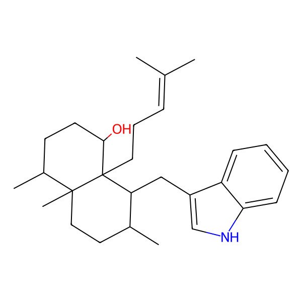 2D Structure of 8-(1H-indol-3-ylmethyl)-4,4a,7-trimethyl-8a-(4-methylpent-3-enyl)-1,2,3,4,5,6,7,8-octahydronaphthalen-1-ol