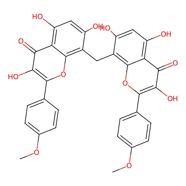2D Structure of 3,5,7-Trihydroxy-2-(4-methoxyphenyl)-8-[[3,5,7-trihydroxy-2-(4-methoxyphenyl)-4-oxochromen-8-yl]methyl]chromen-4-one