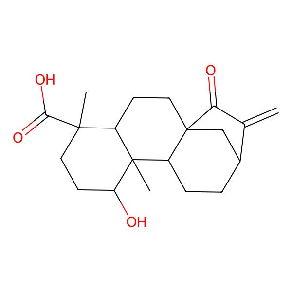 2D Structure of (1S,4R,5S,8R,9R,10R,13S)-8-hydroxy-5,9-dimethyl-14-methylidene-15-oxotetracyclo[11.2.1.01,10.04,9]hexadecane-5-carboxylic acid