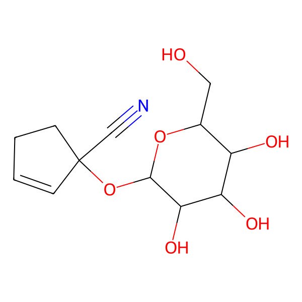 2D Structure of (1S)-1-[(2S,3R,4S,5S,6R)-3,4,5-trihydroxy-6-(hydroxymethyl)oxan-2-yl]oxycyclopent-2-ene-1-carbonitrile