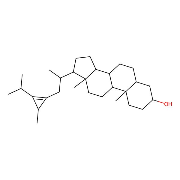 2D Structure of (3R,5R,8R,9S,10S,13R,14S,17R)-10,13-dimethyl-17-[(2R)-1-[(3R)-3-methyl-2-propan-2-ylcyclopropen-1-yl]propan-2-yl]-2,3,4,5,6,7,8,9,11,12,14,15,16,17-tetradecahydro-1H-cyclopenta[a]phenanthren-3-ol