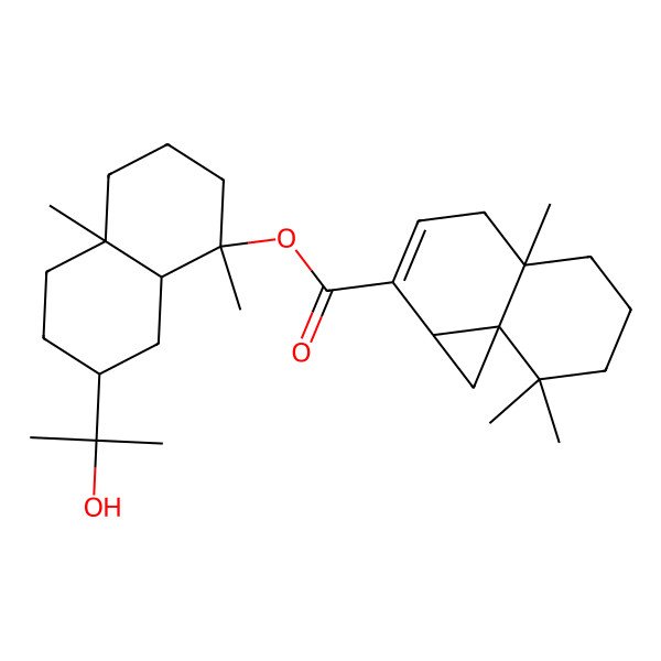 2D Structure of [7-(2-Hydroxypropan-2-yl)-1,4a-dimethyl-2,3,4,5,6,7,8,8a-octahydronaphthalen-1-yl] 4a,8,8-trimethyl-1,1a,4,5,6,7-hexahydrocyclopropa[j]naphthalene-2-carboxylate