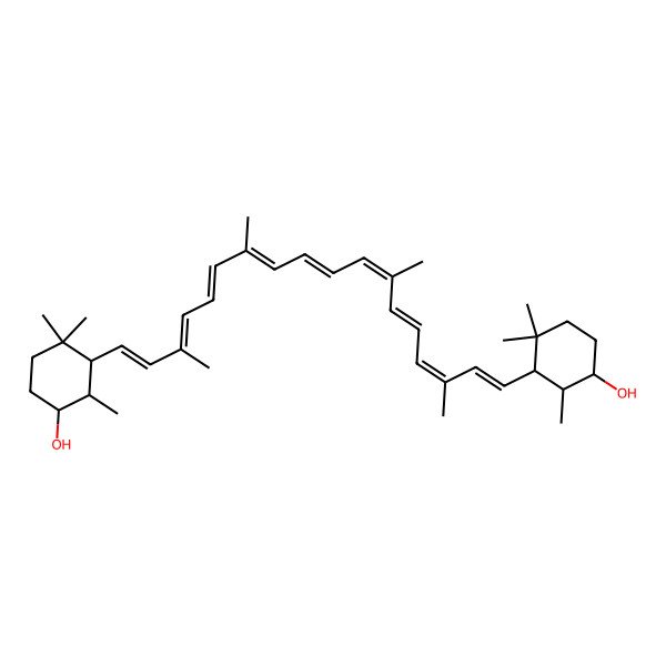2D Structure of (1S,2S,3S)-3-[(1E,3E,5E,7E,9E,11E,13E,15E,17E)-18-[(1R,5S,6S)-5-hydroxy-2,2,6-trimethylcyclohexyl]-3,7,12,16-tetramethyloctadeca-1,3,5,7,9,11,13,15,17-nonaenyl]-2,4,4-trimethylcyclohexan-1-ol