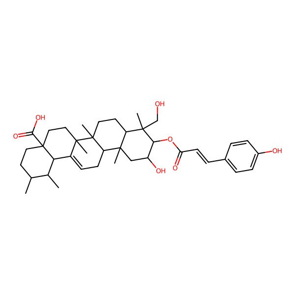 2D Structure of 11-hydroxy-9-(hydroxymethyl)-10-[3-(4-hydroxyphenyl)prop-2-enoyloxy]-1,2,6a,6b,9,12a-hexamethyl-2,3,4,5,6,6a,7,8,8a,10,11,12,13,14b-tetradecahydro-1H-picene-4a-carboxylic acid