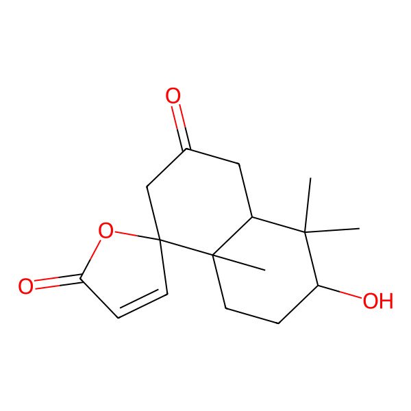 2D Structure of (4S,4aS,7S,8aS)-7-hydroxy-4a,8,8-trimethylspiro[1,3,5,6,7,8a-hexahydronaphthalene-4,5'-furan]-2,2'-dione
