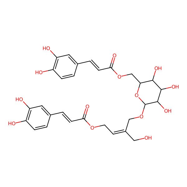 2D Structure of [(E)-3-[[(2R,3R,4S,5S,6R)-6-[[(E)-3-(3,4-dihydroxyphenyl)prop-2-enoyl]oxymethyl]-3,4,5-trihydroxyoxan-2-yl]oxymethyl]-4-hydroxybut-2-enyl] (E)-3-(3,4-dihydroxyphenyl)prop-2-enoate
