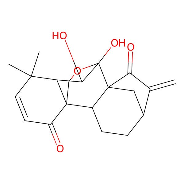 2D Structure of 9,10-Dihydroxy-12,12-dimethyl-6-methylidene-17-oxapentacyclo[7.6.2.15,8.01,11.02,8]octadec-13-ene-7,15-dione
