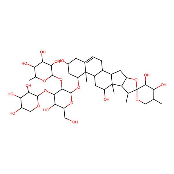 2D Structure of 14-[5-Hydroxy-6-(hydroxymethyl)-3-(3,4,5-trihydroxy-6-methyloxan-2-yl)oxy-4-(3,4,5-trihydroxyoxan-2-yl)oxyoxan-2-yl]oxy-5',7,9,13-tetramethylspiro[5-oxapentacyclo[10.8.0.02,9.04,8.013,18]icos-18-ene-6,2'-oxane]-3',4',10,16-tetrol