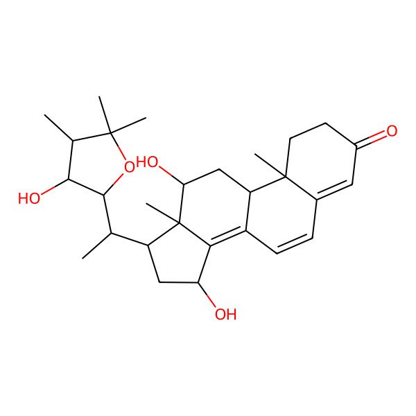 2D Structure of 12,15-Dihydroxy-17-[1-(3-hydroxy-4,5,5-trimethyloxolan-2-yl)ethyl]-10,13-dimethyl-1,2,9,11,12,15,16,17-octahydrocyclopenta[a]phenanthren-3-one