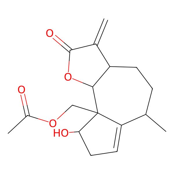 2D Structure of (9-hydroxy-6-methyl-3-methylidene-2-oxo-4,5,6,8,9,9b-hexahydro-3aH-azuleno[4,5-b]furan-9a-yl)methyl acetate