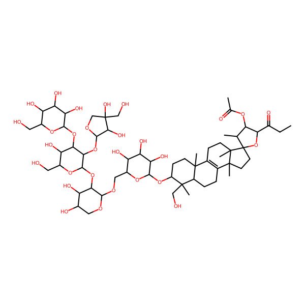 2D Structure of [3-[6-[[3-[3-[3,4-Dihydroxy-4-(hydroxymethyl)oxolan-2-yl]oxy-5-hydroxy-6-(hydroxymethyl)-4-[3,4,5-trihydroxy-6-(hydroxymethyl)oxan-2-yl]oxyoxan-2-yl]oxy-4,5-dihydroxyoxan-2-yl]oxymethyl]-3,4,5-trihydroxyoxan-2-yl]oxy-4-(hydroxymethyl)-4,4',10,13,14-pentamethyl-2'-propanoylspiro[1,2,3,5,6,7,11,12,15,16-decahydrocyclopenta[a]phenanthrene-17,5'-oxolane]-3'-yl] acetate