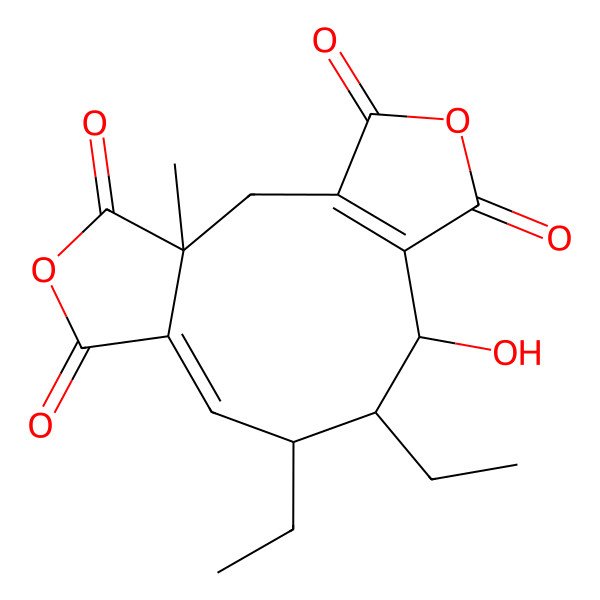 2D Structure of 9,10-Diethyl-11-hydroxy-3-methyl-5,14-dioxatricyclo[10.3.0.03,7]pentadeca-1(12),7-diene-4,6,13,15-tetrone