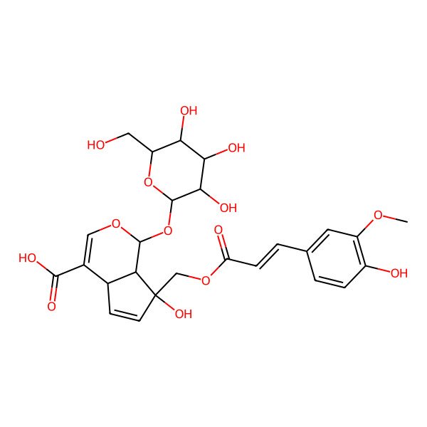 2D Structure of 7-hydroxy-7-[3-(4-hydroxy-3-methoxyphenyl)prop-2-enoyloxymethyl]-1-[3,4,5-trihydroxy-6-(hydroxymethyl)oxan-2-yl]oxy-4a,7a-dihydro-1H-cyclopenta[c]pyran-4-carboxylic acid