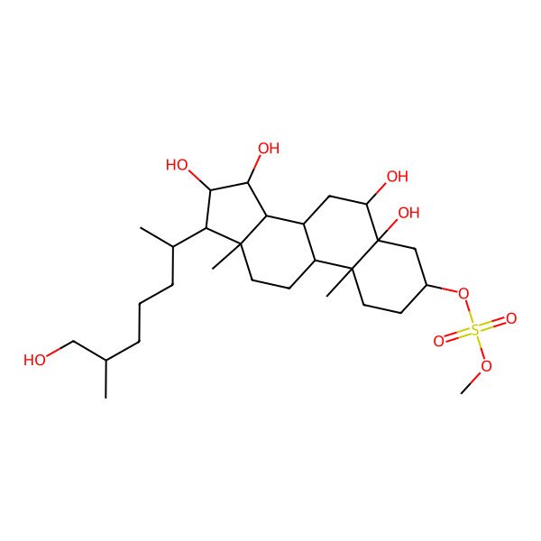 2D Structure of Methyl [5,6,15,16-tetrahydroxy-17-(7-hydroxy-6-methylheptan-2-yl)-10,13-dimethyl-1,2,3,4,6,7,8,9,11,12,14,15,16,17-tetradecahydrocyclopenta[a]phenanthren-3-yl] sulfate