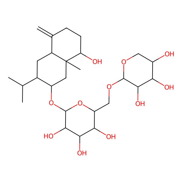 2D Structure of (2R,3R,4S,5S,6R)-2-[[(2S,3R,4aS,8R,8aR)-8-hydroxy-8a-methyl-5-methylidene-3-propan-2-yl-1,2,3,4,4a,6,7,8-octahydronaphthalen-2-yl]oxy]-6-[[(2R,3R,4S,5S)-3,4,5-trihydroxyoxan-2-yl]oxymethyl]oxane-3,4,5-triol