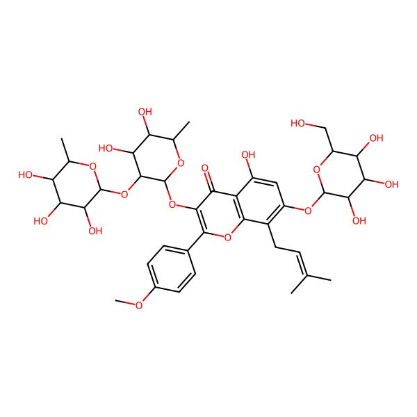 2D Structure of 3-[(2S,3S,4R,5R,6S)-4,5-dihydroxy-6-methyl-3-[(2S,3S,4R,5R,6R)-3,4,5-trihydroxy-6-methyloxan-2-yl]oxyoxan-2-yl]oxy-5-hydroxy-2-(4-methoxyphenyl)-8-(3-methylbut-2-enyl)-7-[(2S,3S,4S,5S,6S)-3,4,5-trihydroxy-6-(hydroxymethyl)oxan-2-yl]oxychromen-4-one
