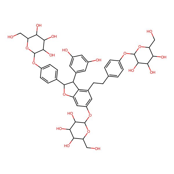 2D Structure of 2-[4-[2-[3-(3,5-Dihydroxyphenyl)-6-[3,4,5-trihydroxy-6-(hydroxymethyl)oxan-2-yl]oxy-2-[4-[3,4,5-trihydroxy-6-(hydroxymethyl)oxan-2-yl]oxyphenyl]-2,3-dihydro-1-benzofuran-4-yl]ethyl]phenoxy]-6-(hydroxymethyl)oxane-3,4,5-triol