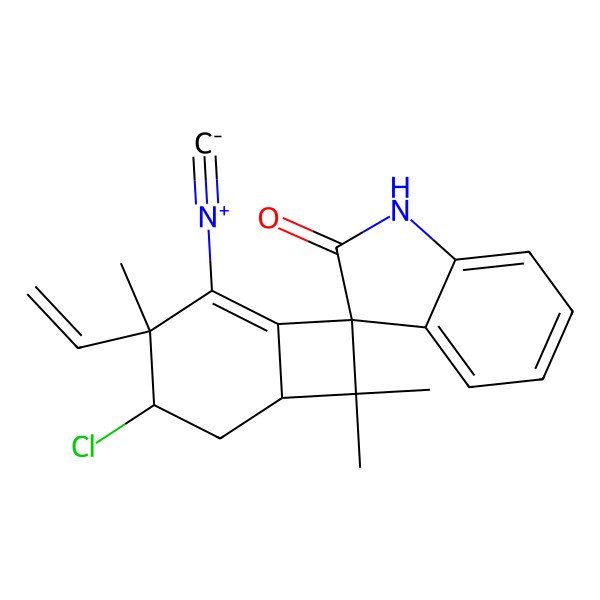 2D Structure of 4'-chloro-3'-ethenyl-2'-isocyano-3',7',7'-trimethylspiro[1H-indole-3,8'-bicyclo[4.2.0]oct-1-ene]-2-one