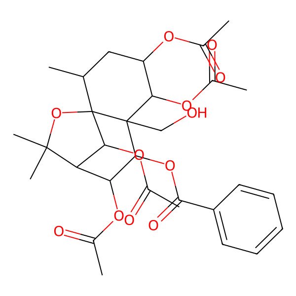 2D Structure of [(1S,2R,4S,5R,6S,7R,8R,9R,12R)-4,5,8,12-tetraacetyloxy-6-(hydroxymethyl)-2,10,10-trimethyl-11-oxatricyclo[7.2.1.01,6]dodecan-7-yl] benzoate