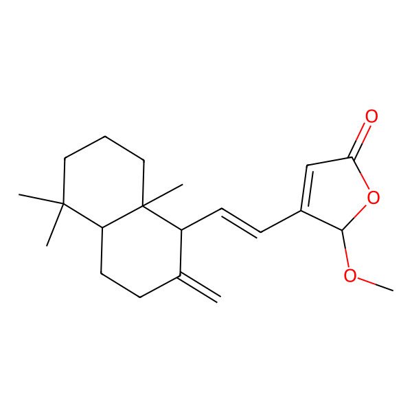 2D Structure of (2S)-3-[2-[(1S,4aS,8aS)-5,5,8a-trimethyl-2-methylidene-3,4,4a,6,7,8-hexahydro-1H-naphthalen-1-yl]ethenyl]-2-methoxy-2H-furan-5-one