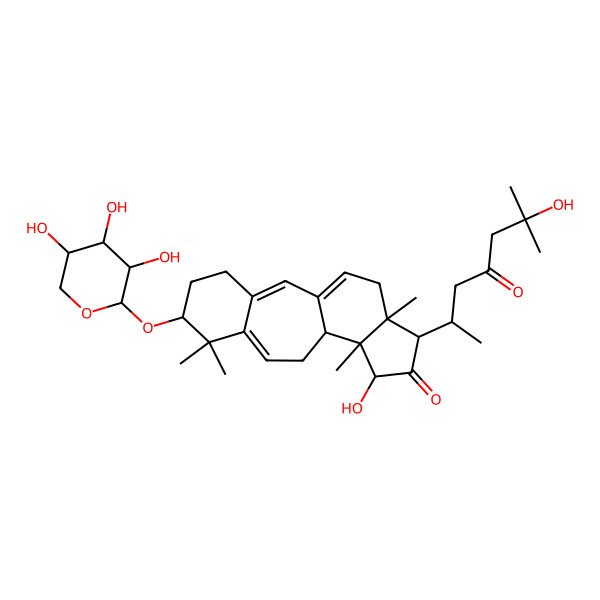 2D Structure of 13-Hydroxy-15-(6-hydroxy-6-methyl-4-oxoheptan-2-yl)-7,7,12,16-tetramethyl-6-(3,4,5-trihydroxyoxan-2-yl)oxytetracyclo[9.7.0.03,8.012,16]octadeca-1(18),2,8-trien-14-one