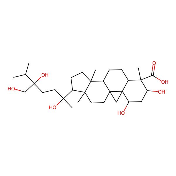 2D Structure of 9,19-Cyclolanostan-28-oic acid, 1,3,20,24-tetrahydroxy-24-(hydroxymethyl)-, (1alpha,3beta,4alpha,24S)-
