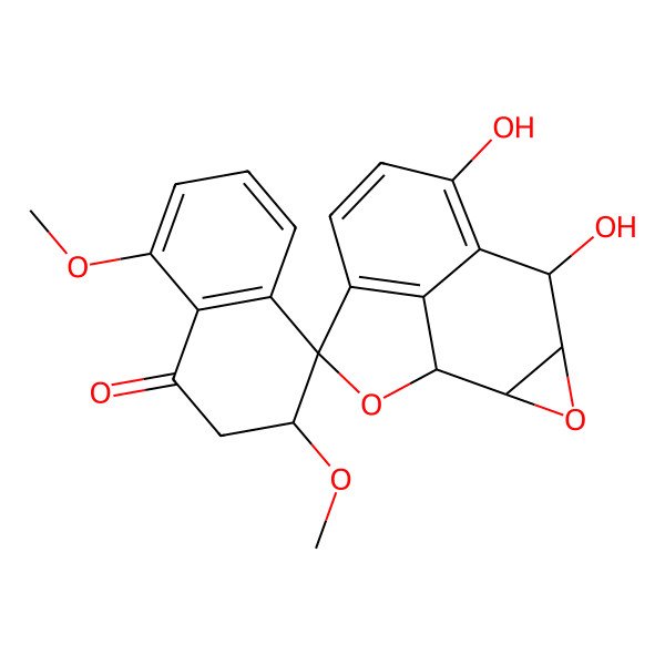 2D Structure of (1R,3R,3'S,9S,10S,12R)-7,9-dihydroxy-3',8'-dimethoxyspiro[2,11-dioxatetracyclo[6.4.1.04,13.010,12]trideca-4(13),5,7-triene-3,4'-2,3-dihydronaphthalene]-1'-one