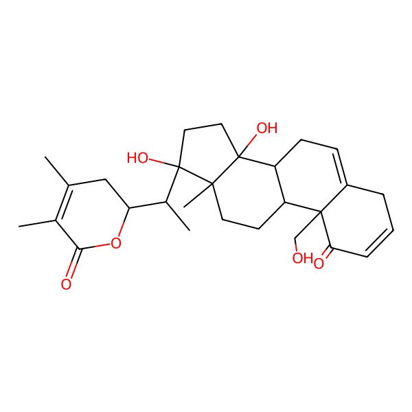 2D Structure of (2R)-2-[(1R)-1-[(8R,9S,10R,13S,14R,17S)-14,17-dihydroxy-10-(hydroxymethyl)-13-methyl-1-oxo-4,7,8,9,11,12,15,16-octahydrocyclopenta[a]phenanthren-17-yl]ethyl]-4,5-dimethyl-2,3-dihydropyran-6-one