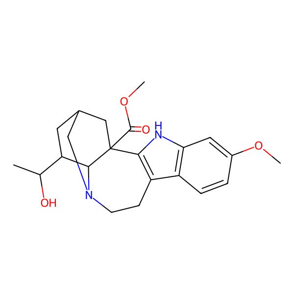 2D Structure of methyl (1S,15R,17S,18S)-17-[(1S)-1-hydroxyethyl]-6-methoxy-3,13-diazapentacyclo[13.3.1.02,10.04,9.013,18]nonadeca-2(10),4(9),5,7-tetraene-1-carboxylate
