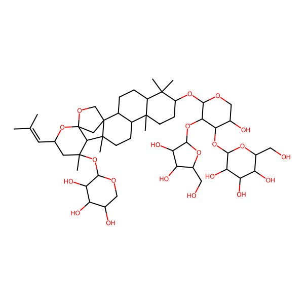 2D Structure of 2-[3-[3,4-Dihydroxy-5-(hydroxymethyl)oxolan-2-yl]oxy-5-hydroxy-2-[[6,6,10,14,16-pentamethyl-18-(2-methylprop-1-enyl)-16-(3,4,5-trihydroxyoxan-2-yl)oxy-19,21-dioxahexacyclo[18.2.1.01,14.02,11.05,10.015,20]tricosan-7-yl]oxy]oxan-4-yl]oxy-6-(hydroxymethyl)oxane-3,4,5-triol