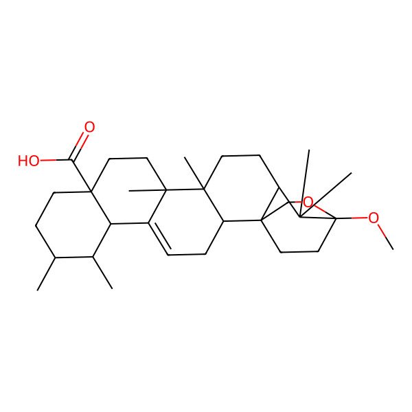 2D Structure of (1S,2S,6S,7S,8R,11S,14S,15R,18R,20S)-20-methoxy-7,8,14,15,19,19-hexamethyl-21-oxahexacyclo[18.2.2.01,18.02,15.05,14.06,11]tetracos-4-ene-11-carboxylic acid