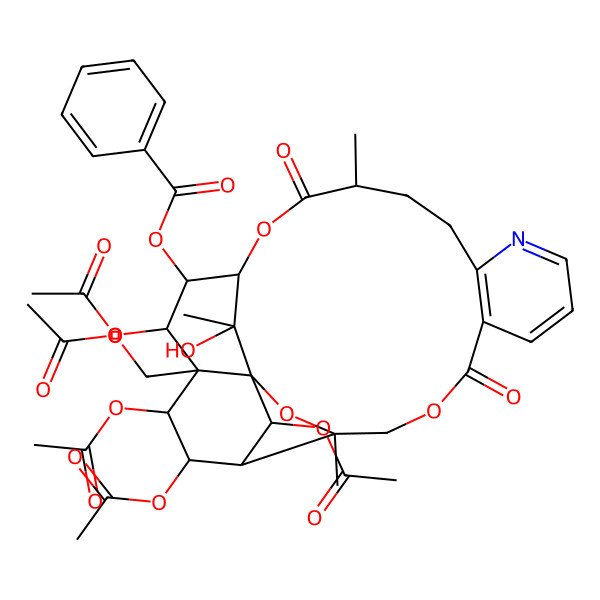 2D Structure of [(1S,3R,15S,18S,19R,20R,21R,22S,23R,24R,25S,26S)-20,22,23,25-tetraacetyloxy-21-(acetyloxymethyl)-26-hydroxy-3,15,26-trimethyl-6,16-dioxo-2,5,17-trioxa-11-azapentacyclo[16.7.1.01,21.03,24.07,12]hexacosa-7(12),8,10-trien-19-yl] benzoate