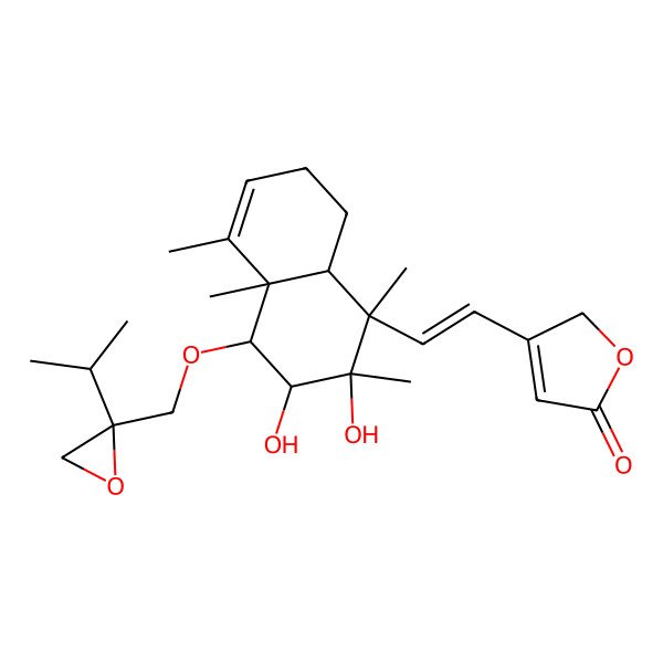 2D Structure of 3-[2-[2,3-dihydroxy-1,2,4a,5-tetramethyl-4-[(2-propan-2-yloxiran-2-yl)methoxy]-4,7,8,8a-tetrahydro-3H-naphthalen-1-yl]ethenyl]-2H-furan-5-one