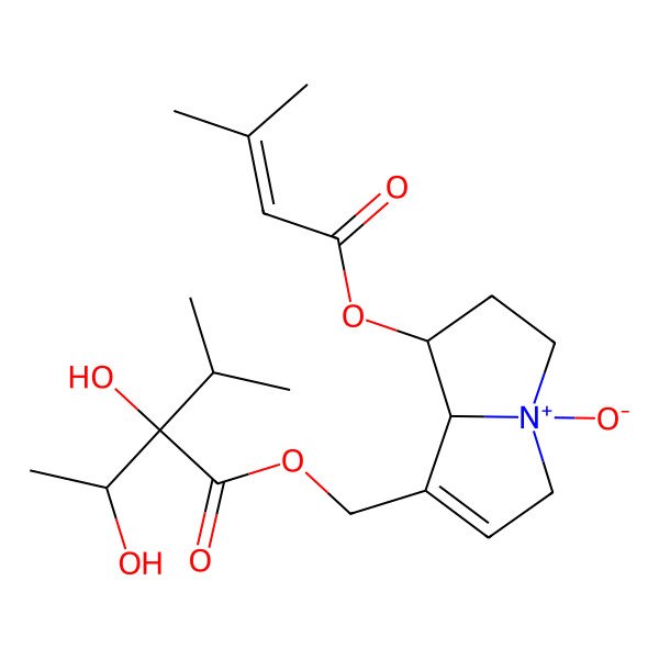 2D Structure of [(7R,8R)-7-(3-methylbut-2-enoyloxy)-4-oxido-5,6,7,8-tetrahydro-3H-pyrrolizin-4-ium-1-yl]methyl (2S)-2-hydroxy-2-[(1R)-1-hydroxyethyl]-3-methylbutanoate