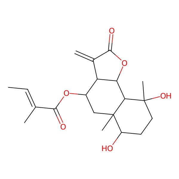 2D Structure of [(3aR,4R,5aR,6R,9R,9aS,9bS)-6,9-dihydroxy-5a,9-dimethyl-3-methylidene-2-oxo-3a,4,5,6,7,8,9a,9b-octahydrobenzo[g][1]benzofuran-4-yl] (E)-2-methylbut-2-enoate