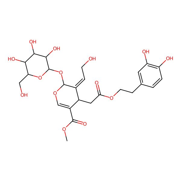 2D Structure of methyl 4-[2-[2-(3,4-dihydroxyphenyl)ethoxy]-2-oxoethyl]-5-(2-hydroxyethylidene)-6-[3,4,5-trihydroxy-6-(hydroxymethyl)oxan-2-yl]oxy-4H-pyran-3-carboxylate