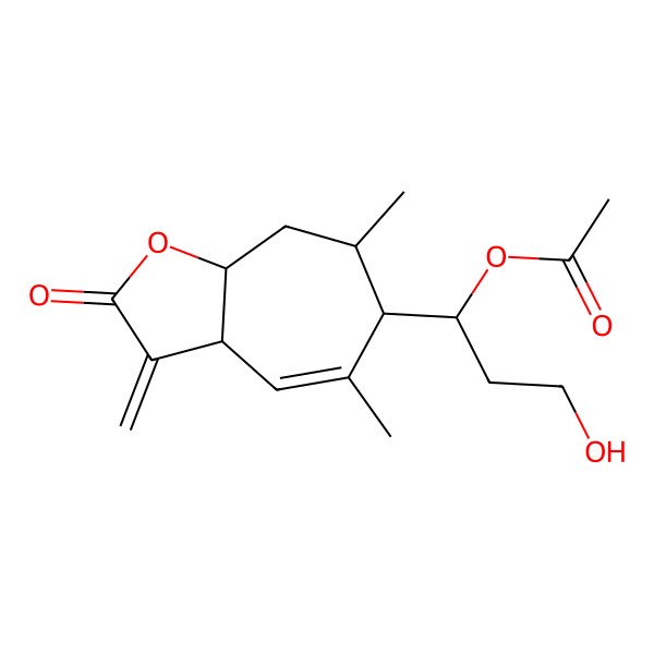 2D Structure of [(1S)-1-[(3aR,6S,7R,8aR)-5,7-dimethyl-3-methylidene-2-oxo-6,7,8,8a-tetrahydro-3aH-cyclohepta[b]furan-6-yl]-3-hydroxypropyl] acetate