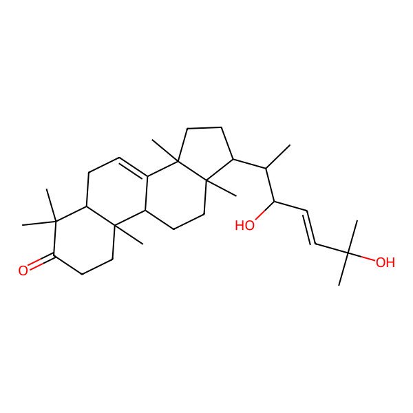 2D Structure of (5R,9R,10R,13S,14S,17S)-17-[(E,2R,3R)-3,6-dihydroxy-6-methylhept-4-en-2-yl]-4,4,10,13,14-pentamethyl-1,2,5,6,9,11,12,15,16,17-decahydrocyclopenta[a]phenanthren-3-one