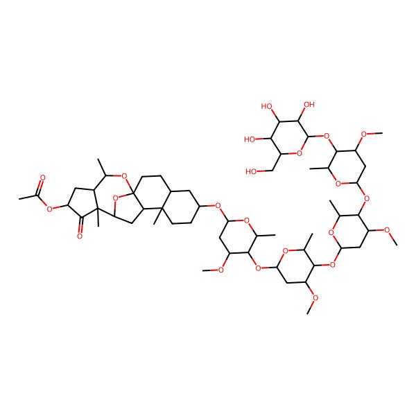 2D Structure of [6-[4-Methoxy-5-[4-methoxy-5-[4-methoxy-5-[4-methoxy-6-methyl-5-[3,4,5-trihydroxy-6-(hydroxymethyl)oxan-2-yl]oxyoxan-2-yl]oxy-6-methyloxan-2-yl]oxy-6-methyloxan-2-yl]oxy-6-methyloxan-2-yl]oxy-9,13,18-trimethyl-14-oxo-19,20-dioxapentacyclo[10.7.1.01,10.04,9.013,17]icosan-15-yl] acetate