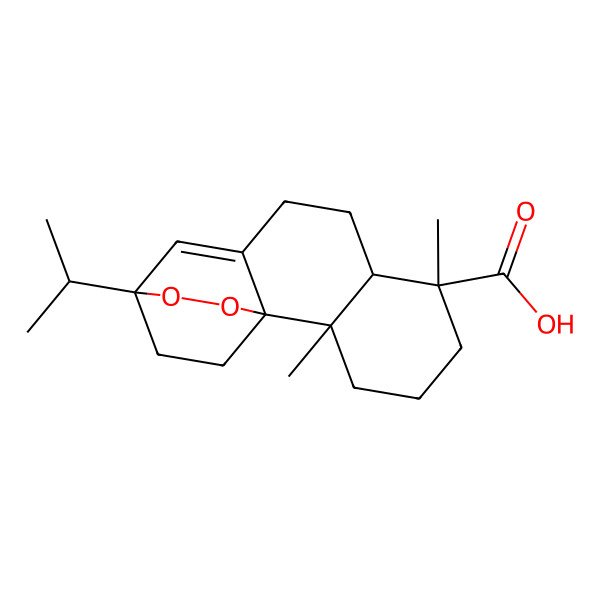 2D Structure of 3H-3,10b-Ethanonaphtho(1,2-c)-1,2-dioxin-7-carboxylic acid, 5,6,6a,7,8,9,10,10a-octahydro-7,10a-dimethyl-3-(1-methylethyl)-